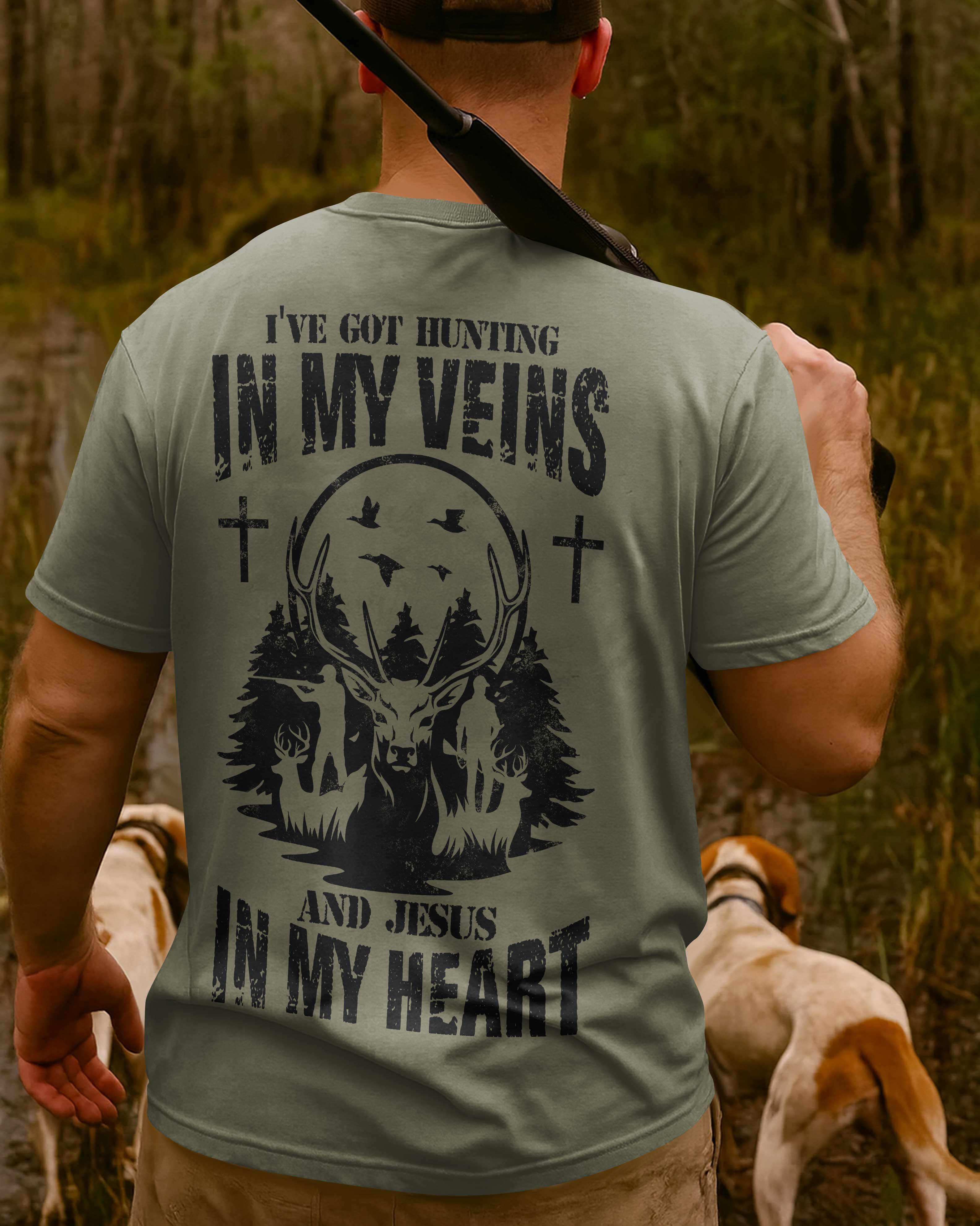 I've Got Hunting In My Veins And Jesus In My Heart Custom Name T-Shirt