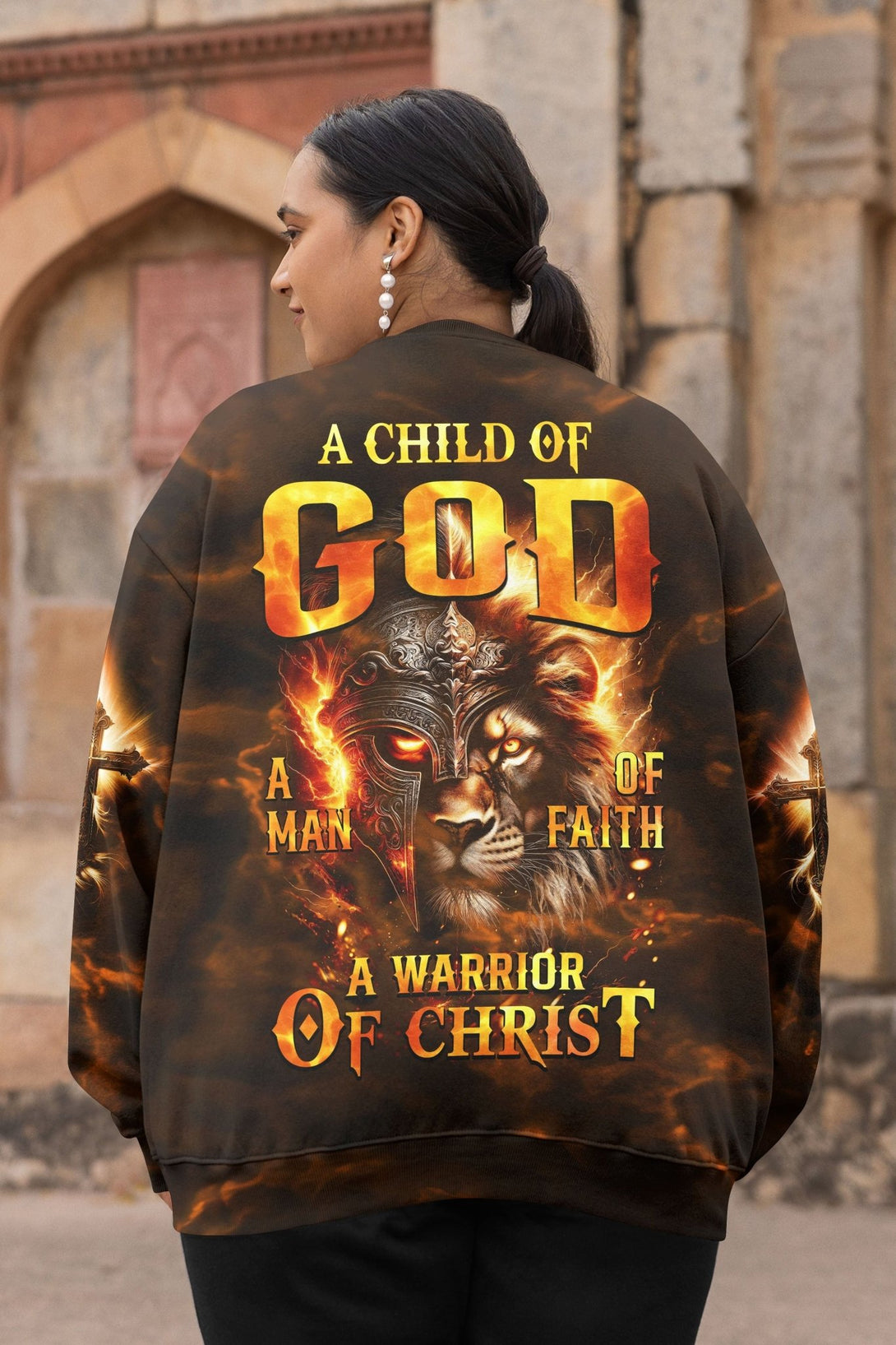 A Child Of God A Man Of Faith A Warrior Of Christ All Over Print Sweater - Christ Color