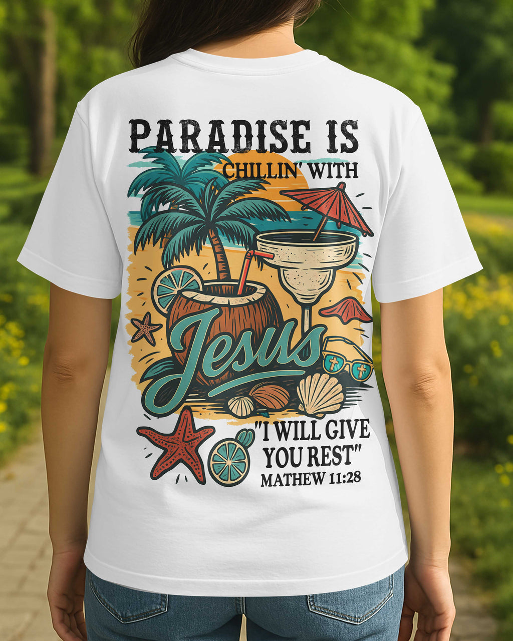 Paradise Is Chillin' With Jesus I Will Give You Rest All Over Print T-Shirt