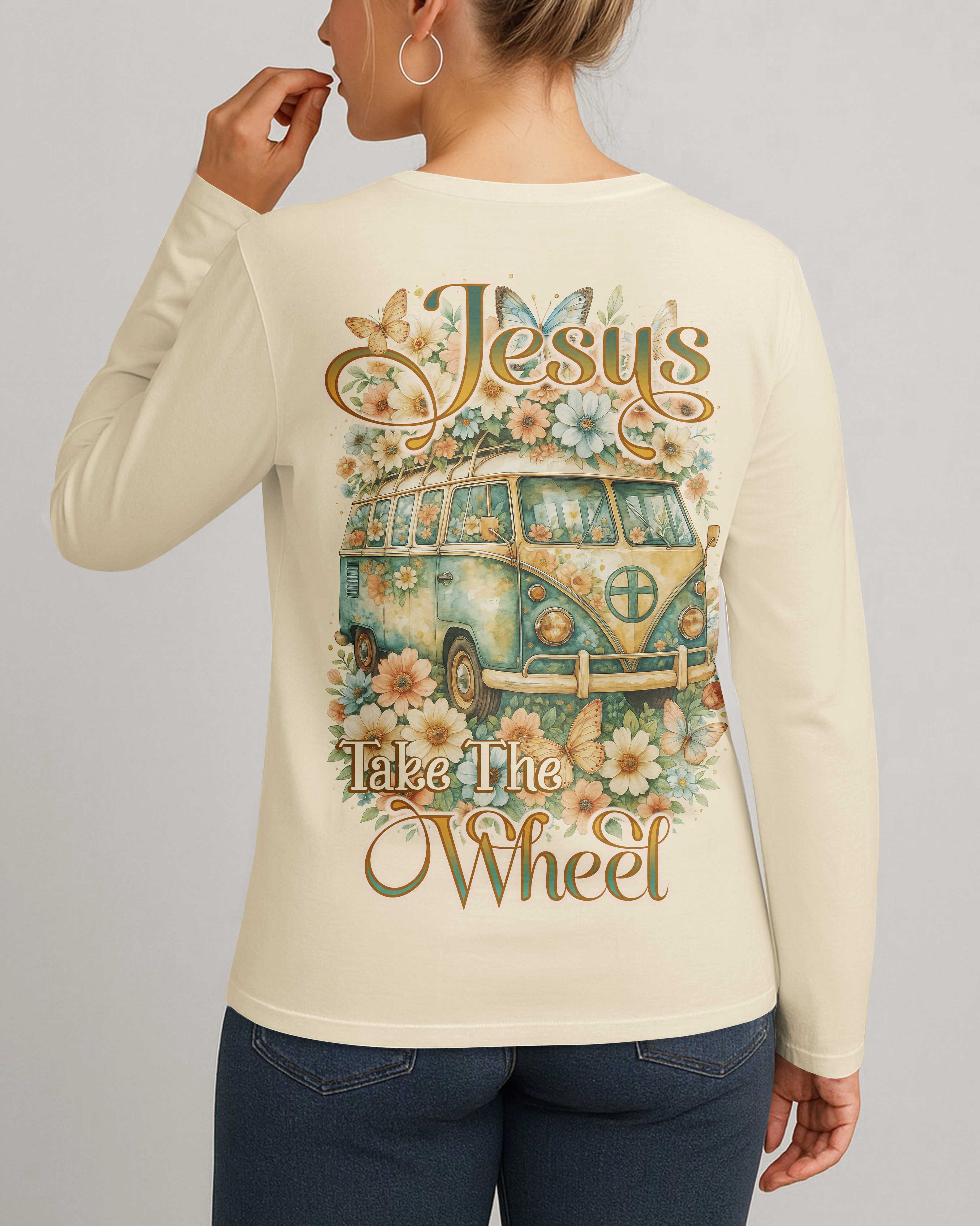 Jesus Take The Wheel All Over Print V-neck Long Sleeves Shirt