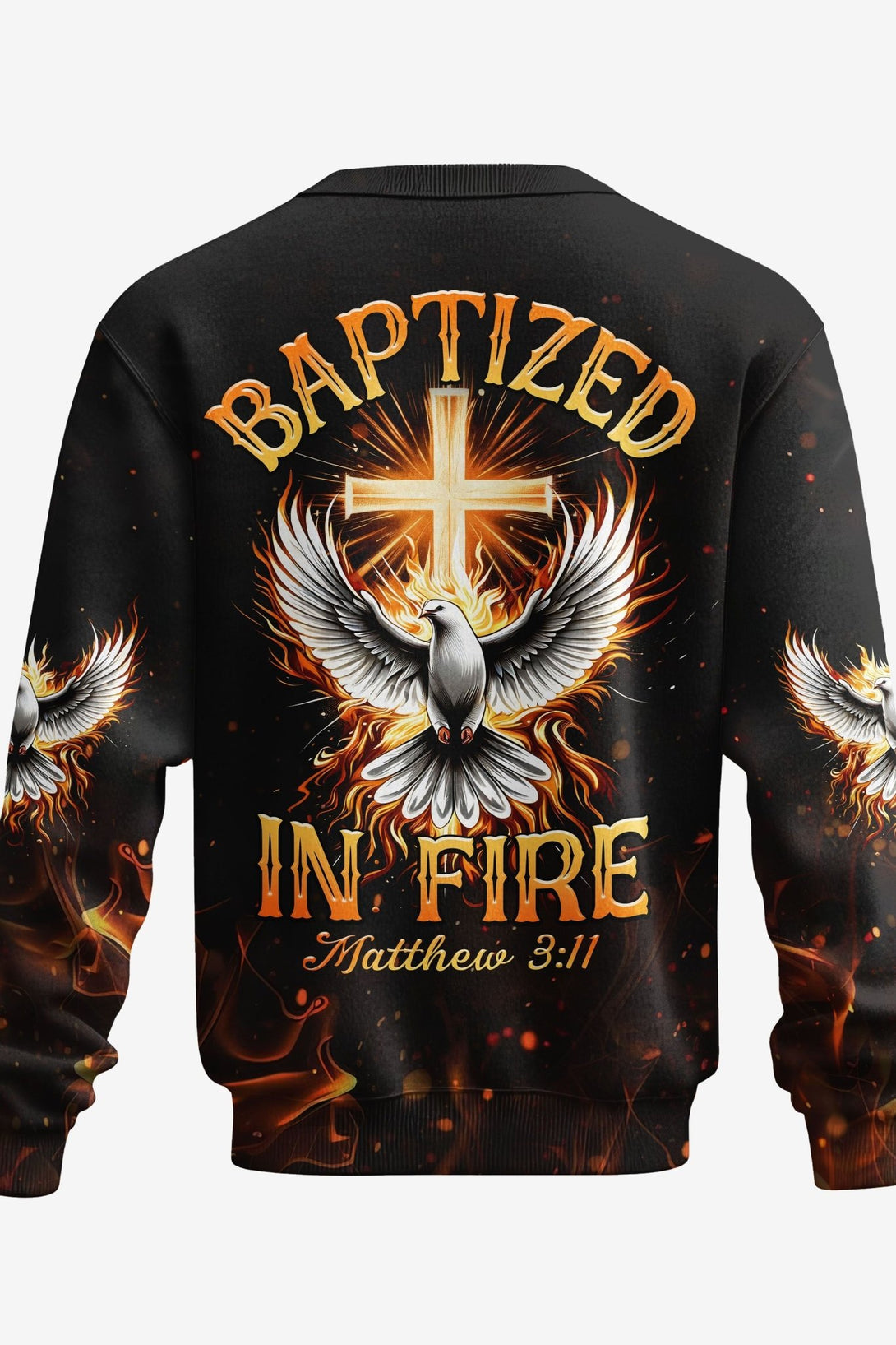 Baptized In Fire Matthew 3:11 All Over Print Sweater - Christ Color