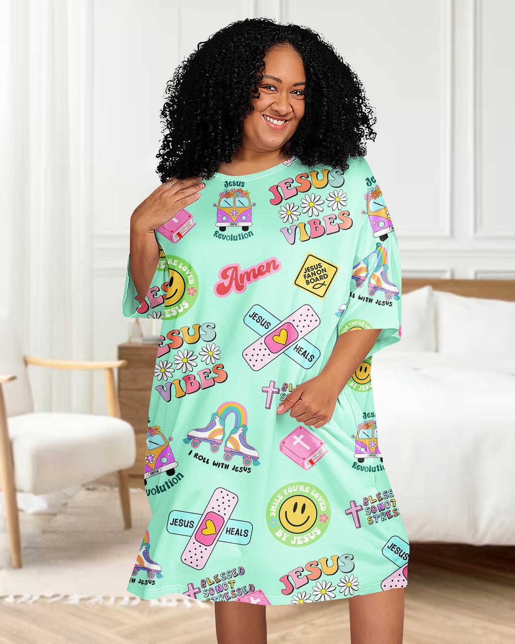 Retro Jesus All Over Print Sleep Tee
