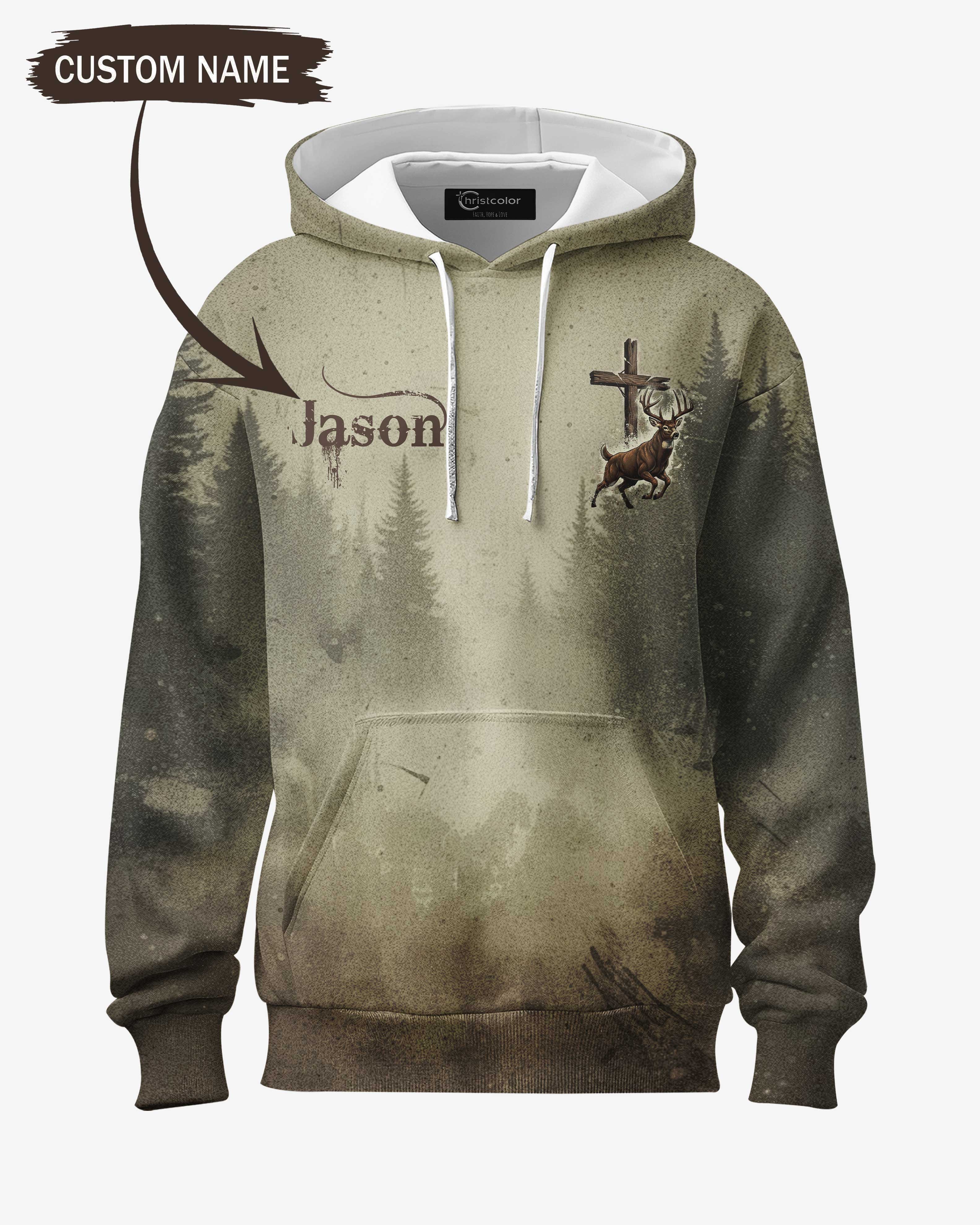 I Like Hunting And Believe In Jesus All Over Print Custom Name Hoodie