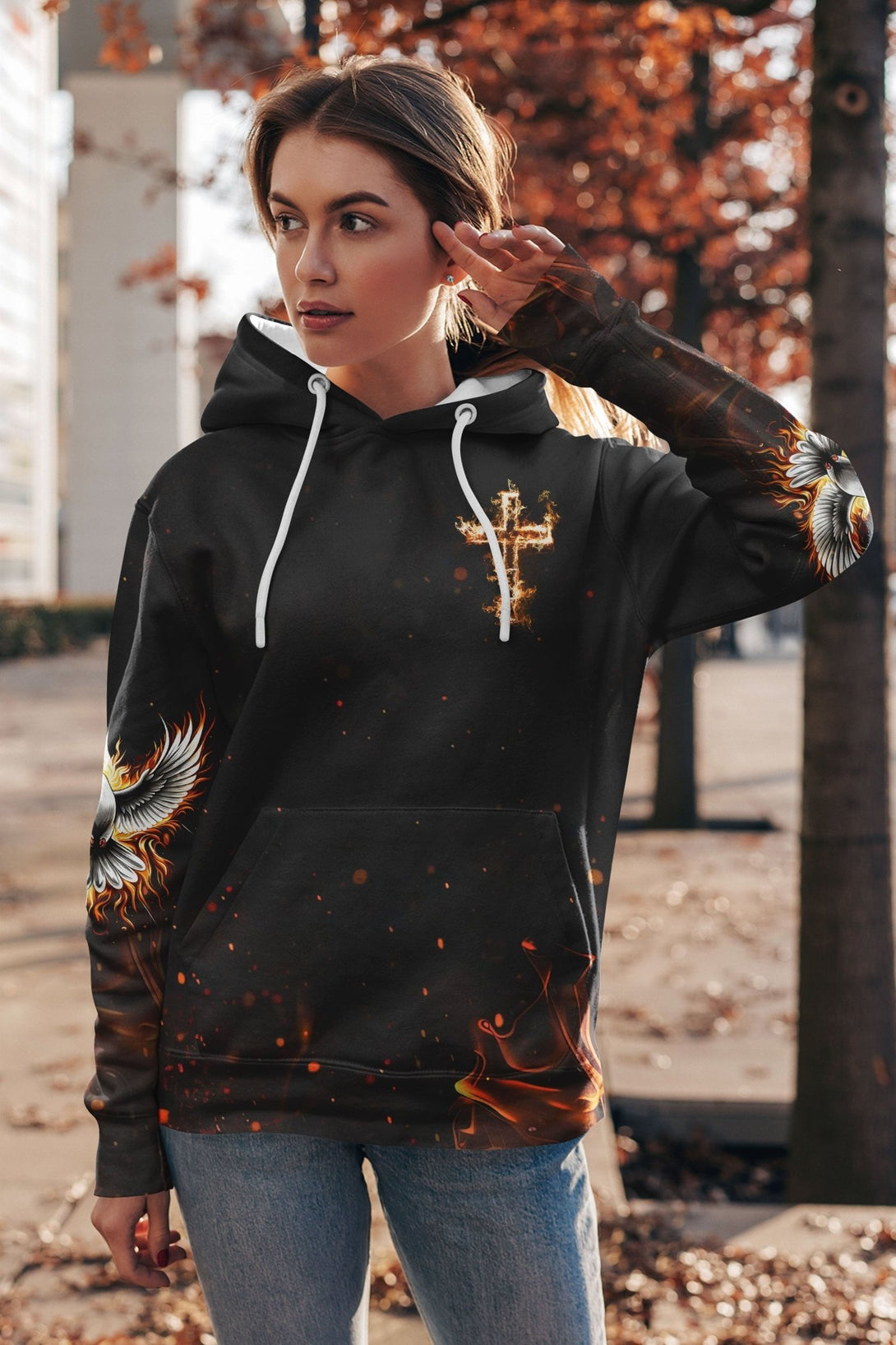 Baptized In Fire Matthew 3:11 All Over Print Hoodie - Christ Color