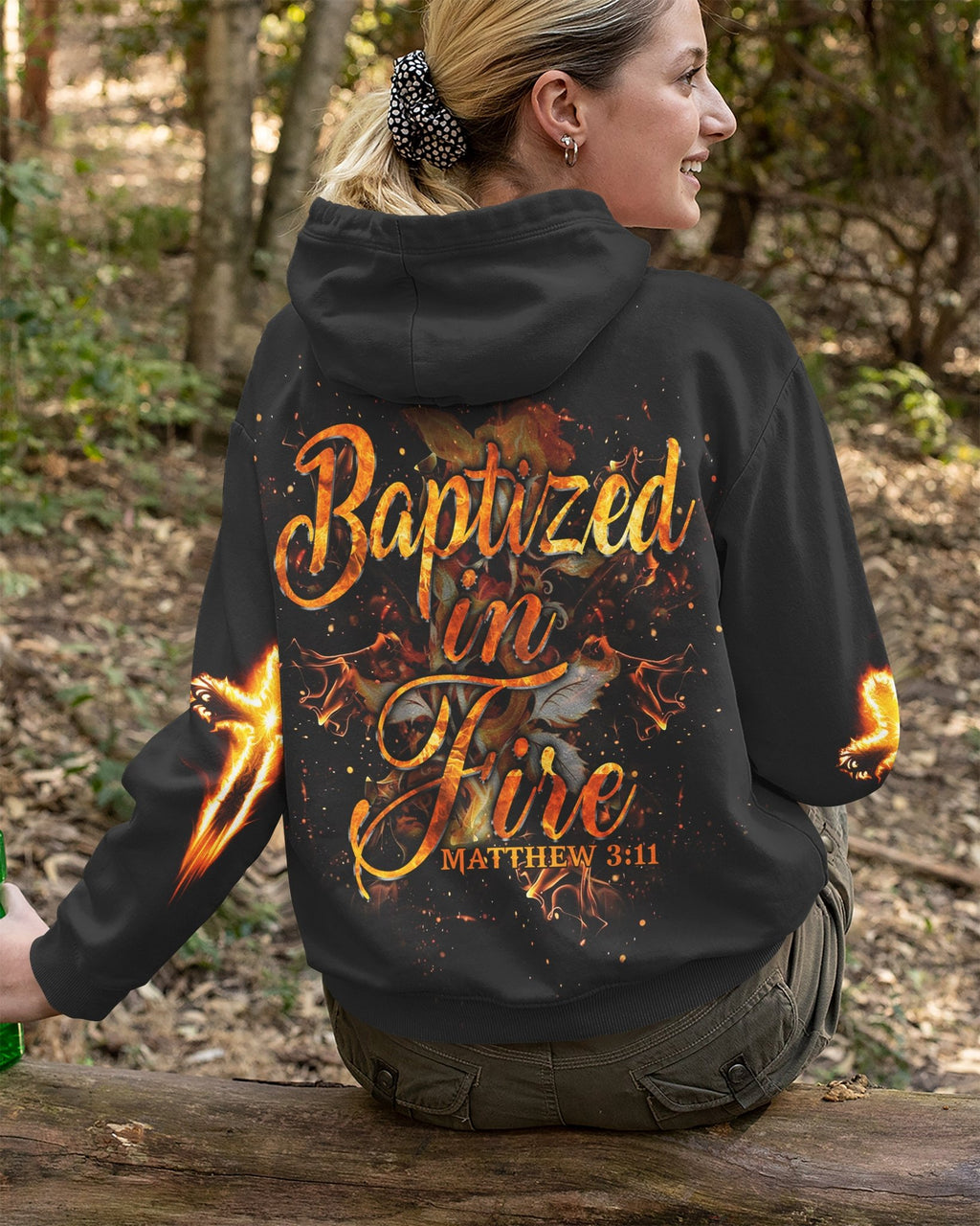 Baptized In Fire All Over Print Hoodie - Christ Color