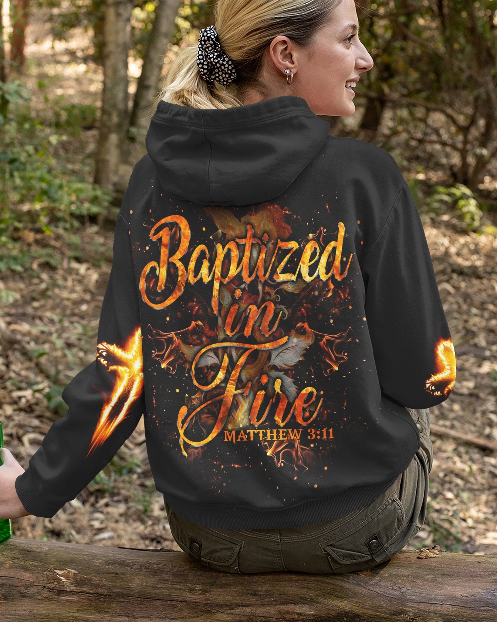 Baptized In Fire All Over Print Hoodie - Christ Color