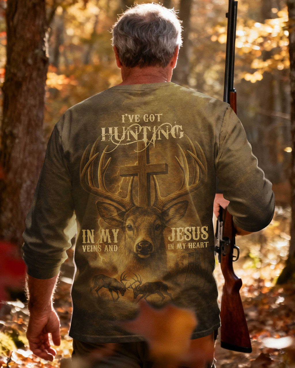 I've Got Hunting In My Veins And Jesus In My Heart All Over Print Long Sleeves T-Shirt