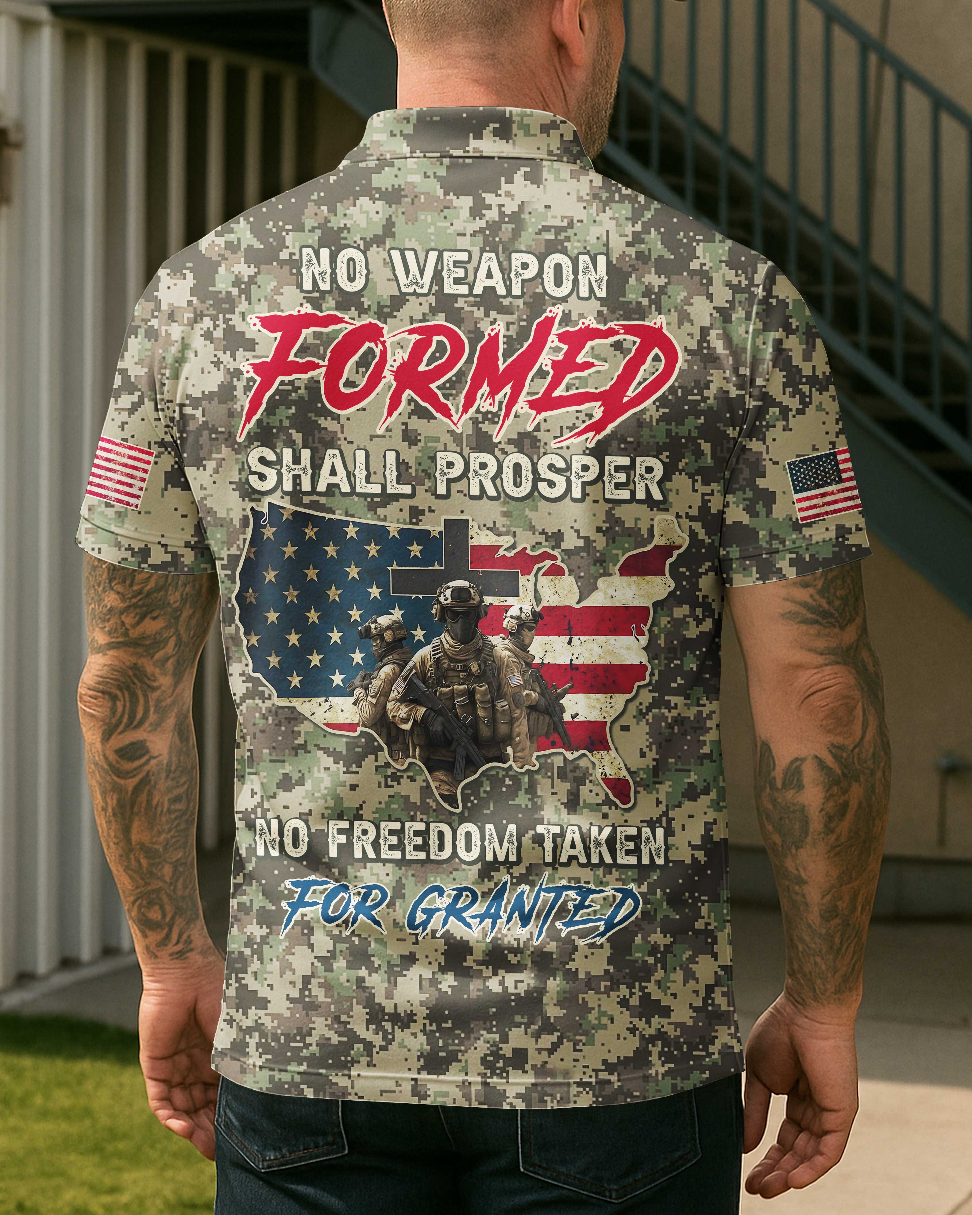No Weapon Formed Shall Prosper All Over Print Polo