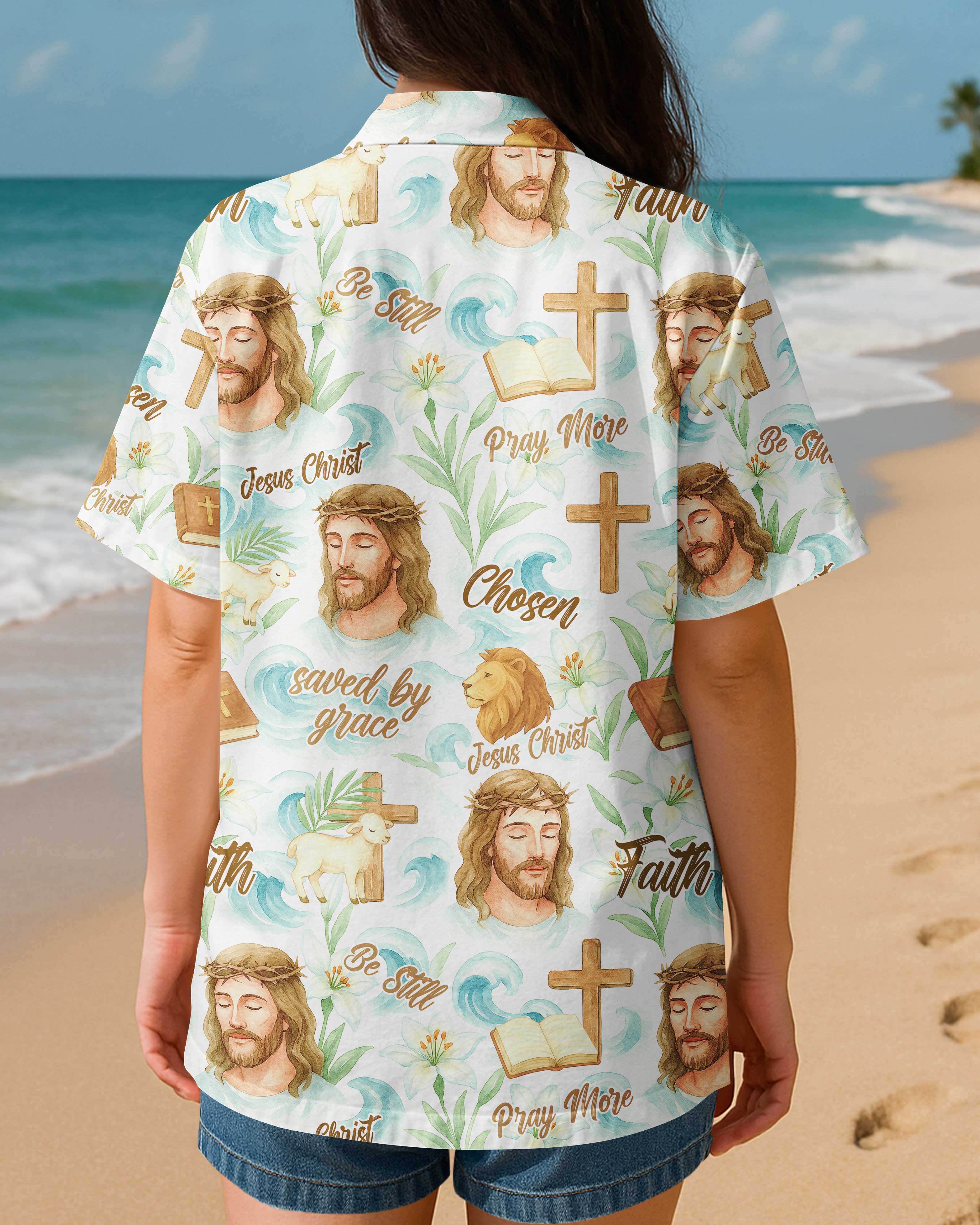 Jesus Christ Watercolor Pattern All Over Print Hawaiian T-Shirt