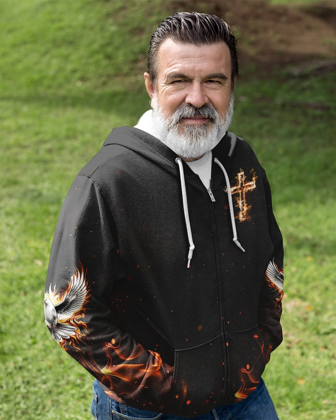 Baptized In Fire Matthew 3:11 All Over Print Zip Hoodie - Christ Color