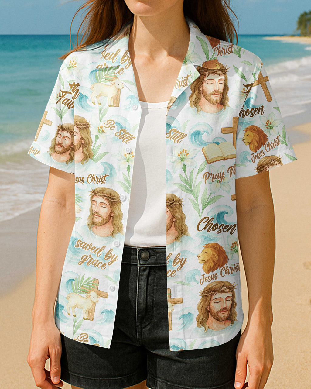 Jesus Christ Watercolor Pattern All Over Print Hawaiian T-Shirt