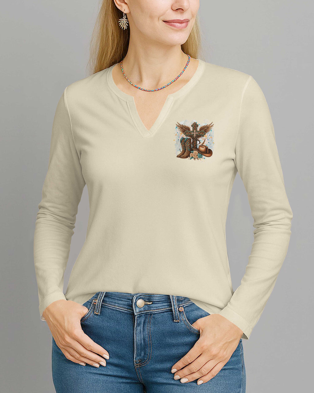 Let Me Tell You Bout My Jesus All Over Print V-neck Long Sleeves Shirt