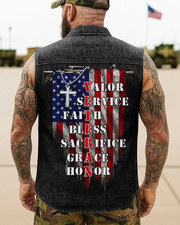 Christian Veteran Sleevesless DenimShirt