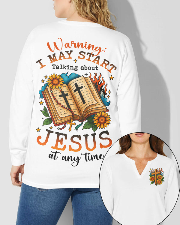 Warning I May Start Talking About Jesus At Any Time All Over Print V-neck Long Sleeves Shirt