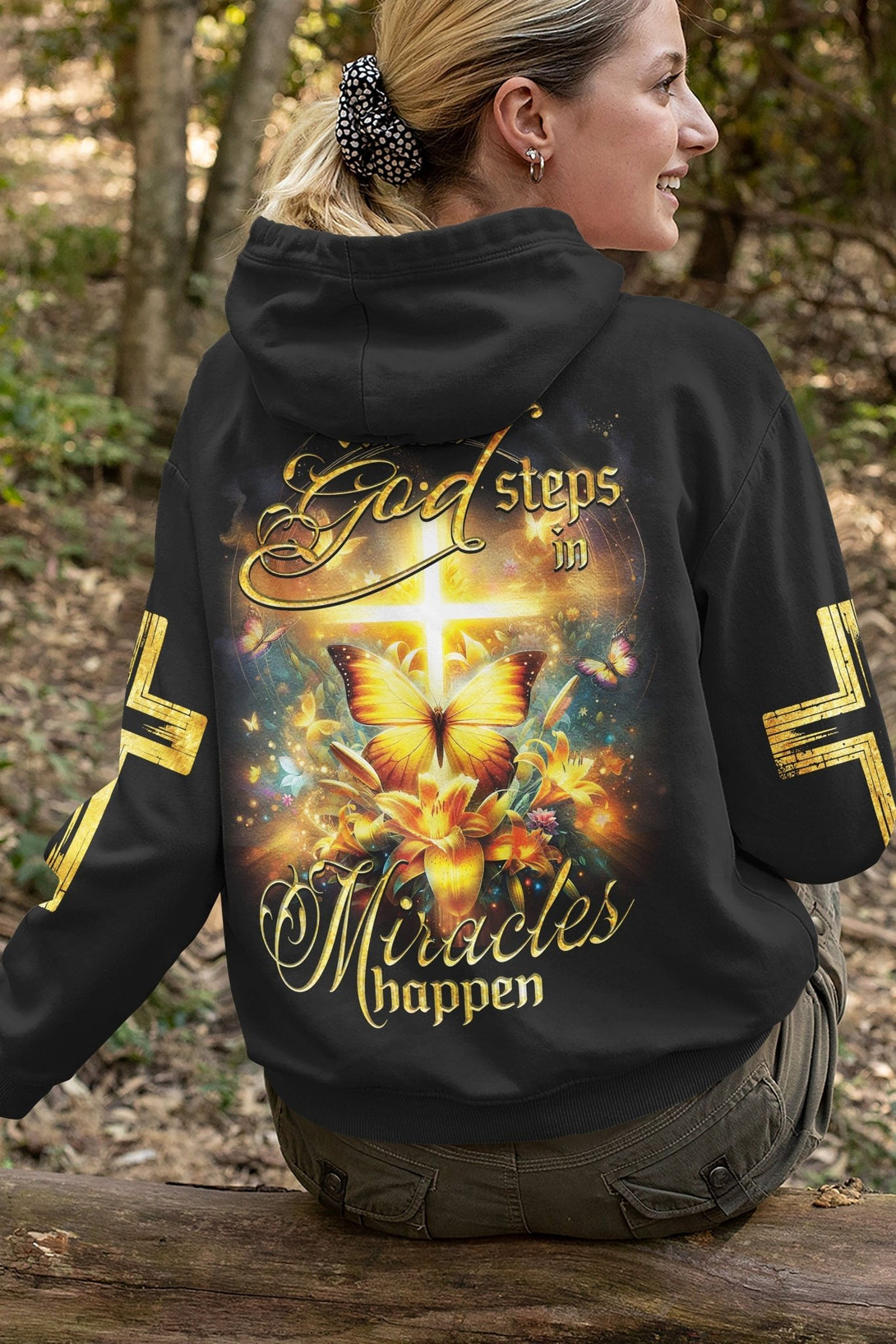 God Steps In Miracles Happen All Over Print Hoodie - Christ Color