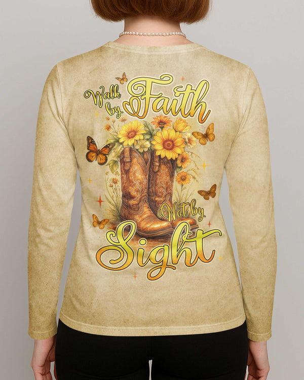 Walk By Faith Not By Sight All Over Print V-neck Long Sleeves Shirt