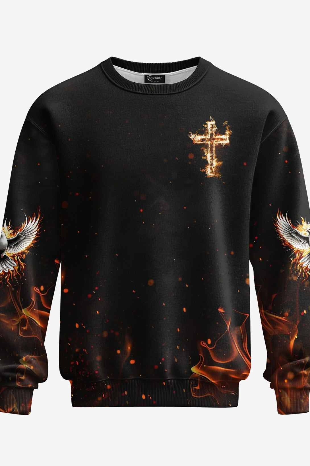 Baptized In Fire Matthew 3:11 All Over Print Sweater - Christ Color