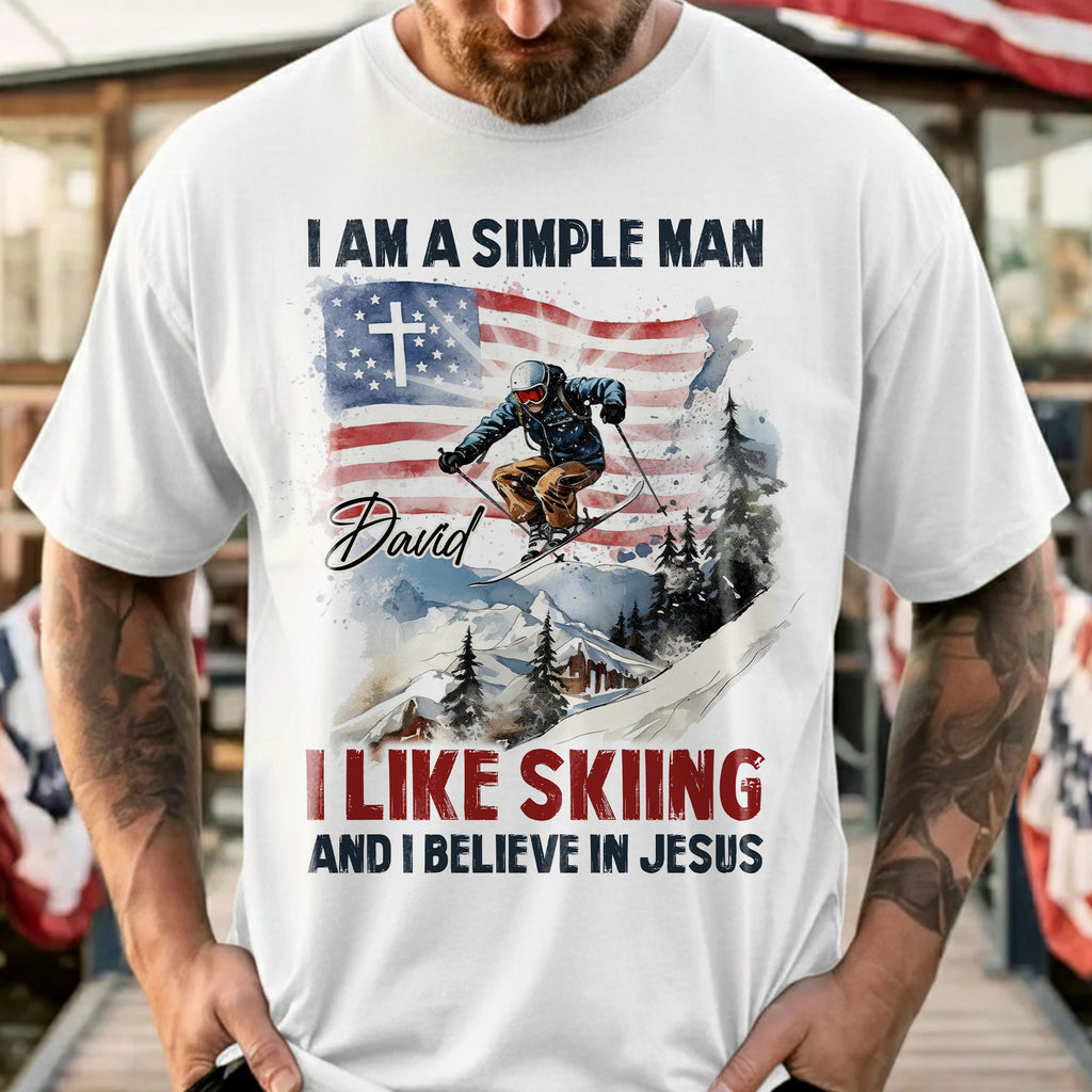 I Am A Simple Man I Like Skiing And I Believe In Jesus T-Shirt