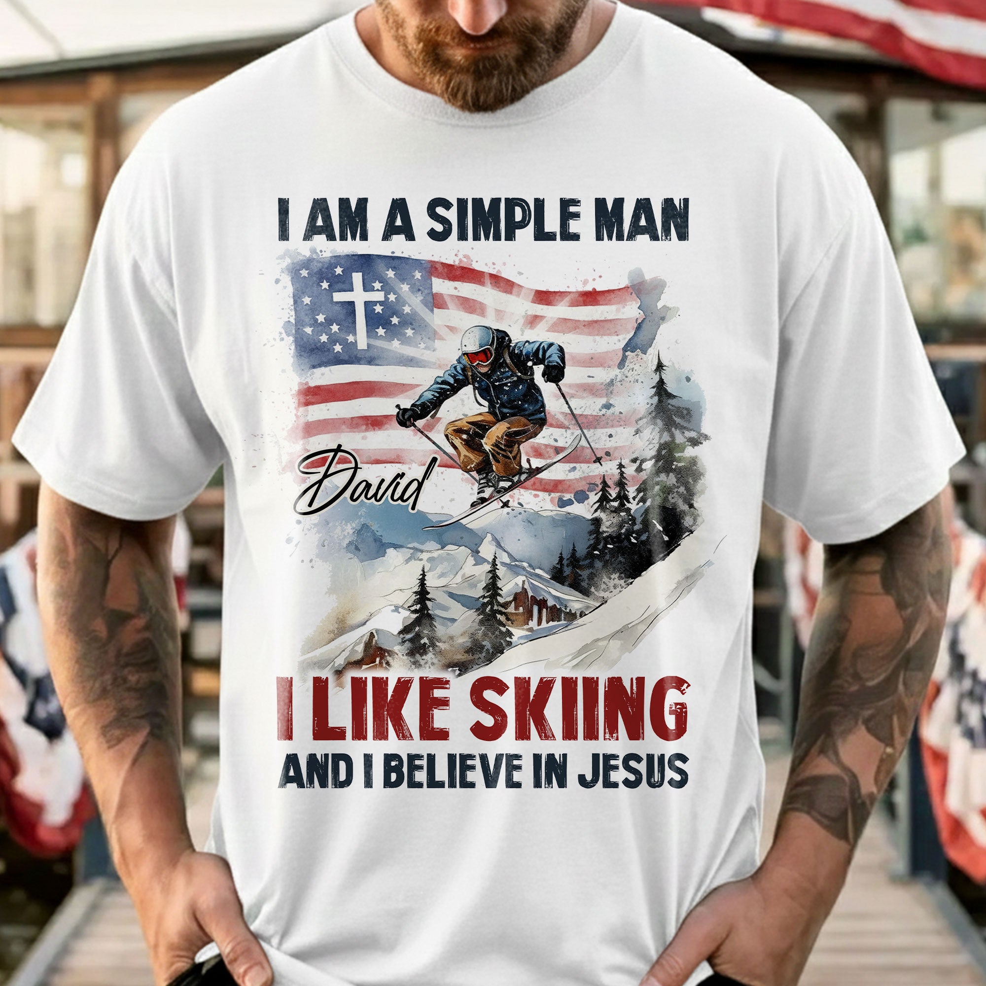 I Am A Simple Man I Like Skiing And I Believe In Jesus T-Shirt