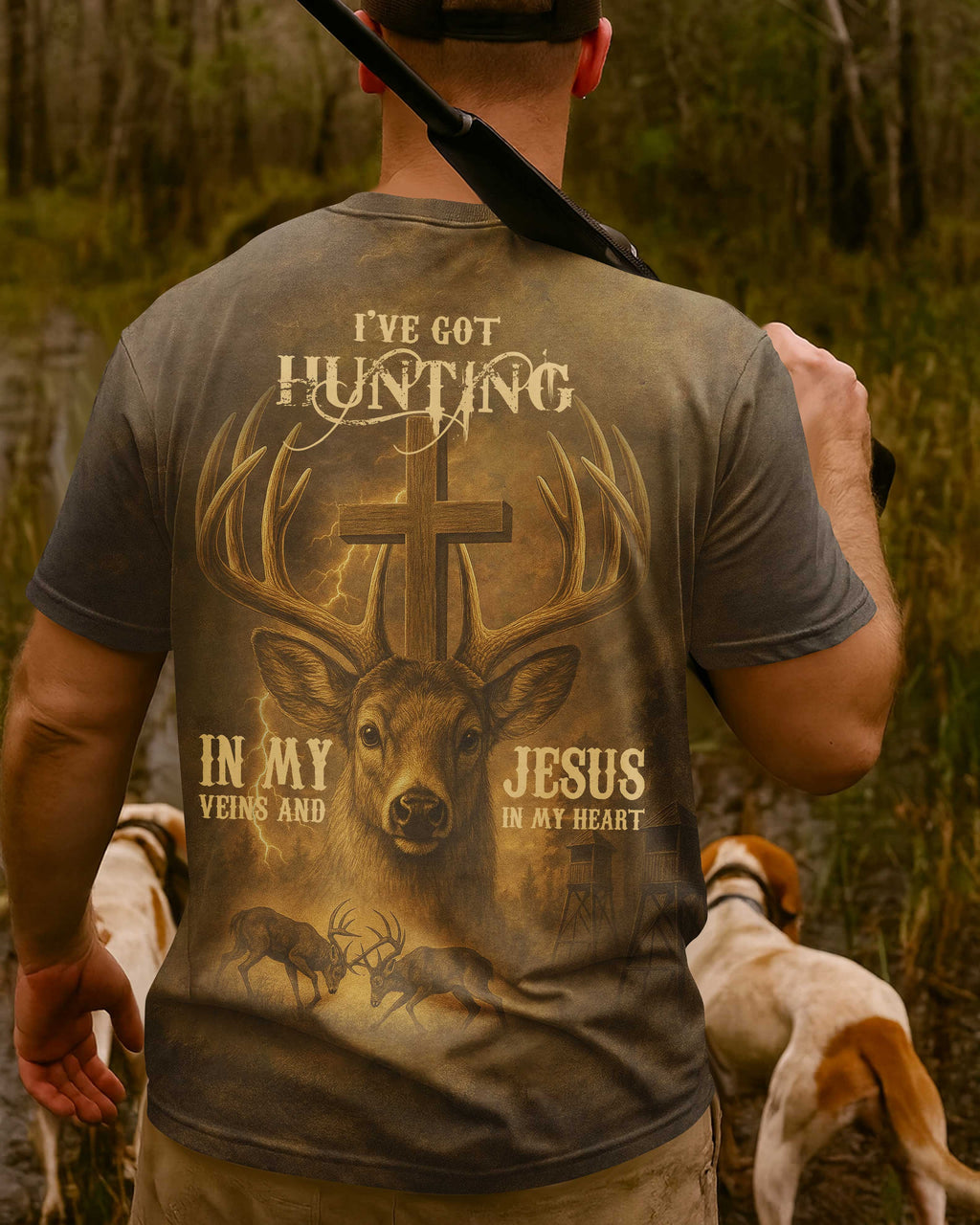 I've Got Hunting In My Veins And Jesus In My Heart Custom Name T-Shirt