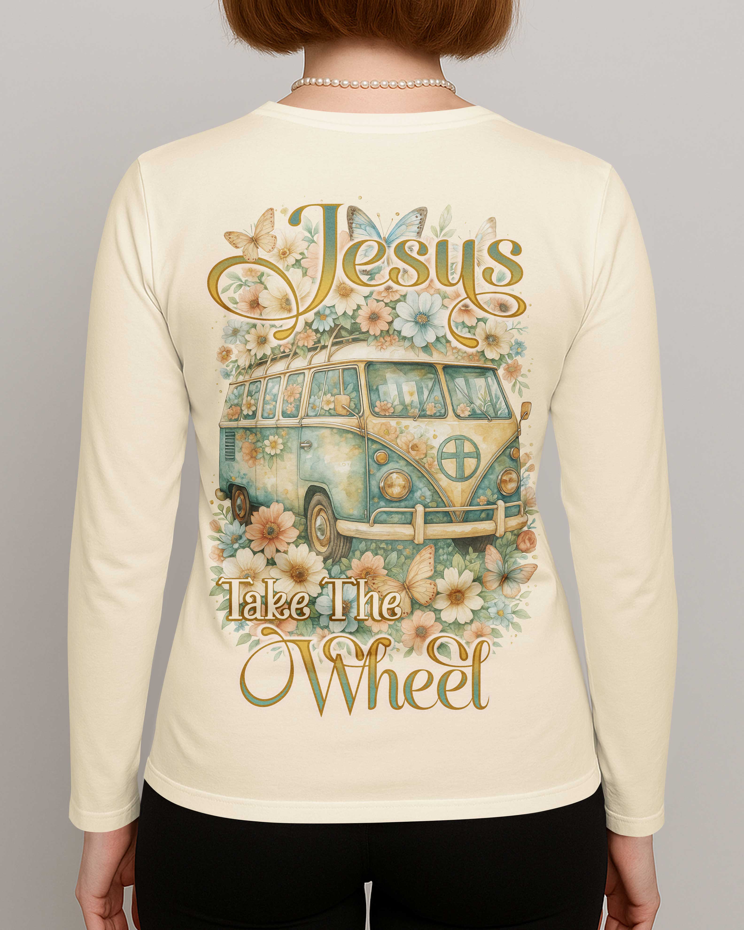 Jesus Take The Wheel All Over Print V-neck Long Sleeves Shirt