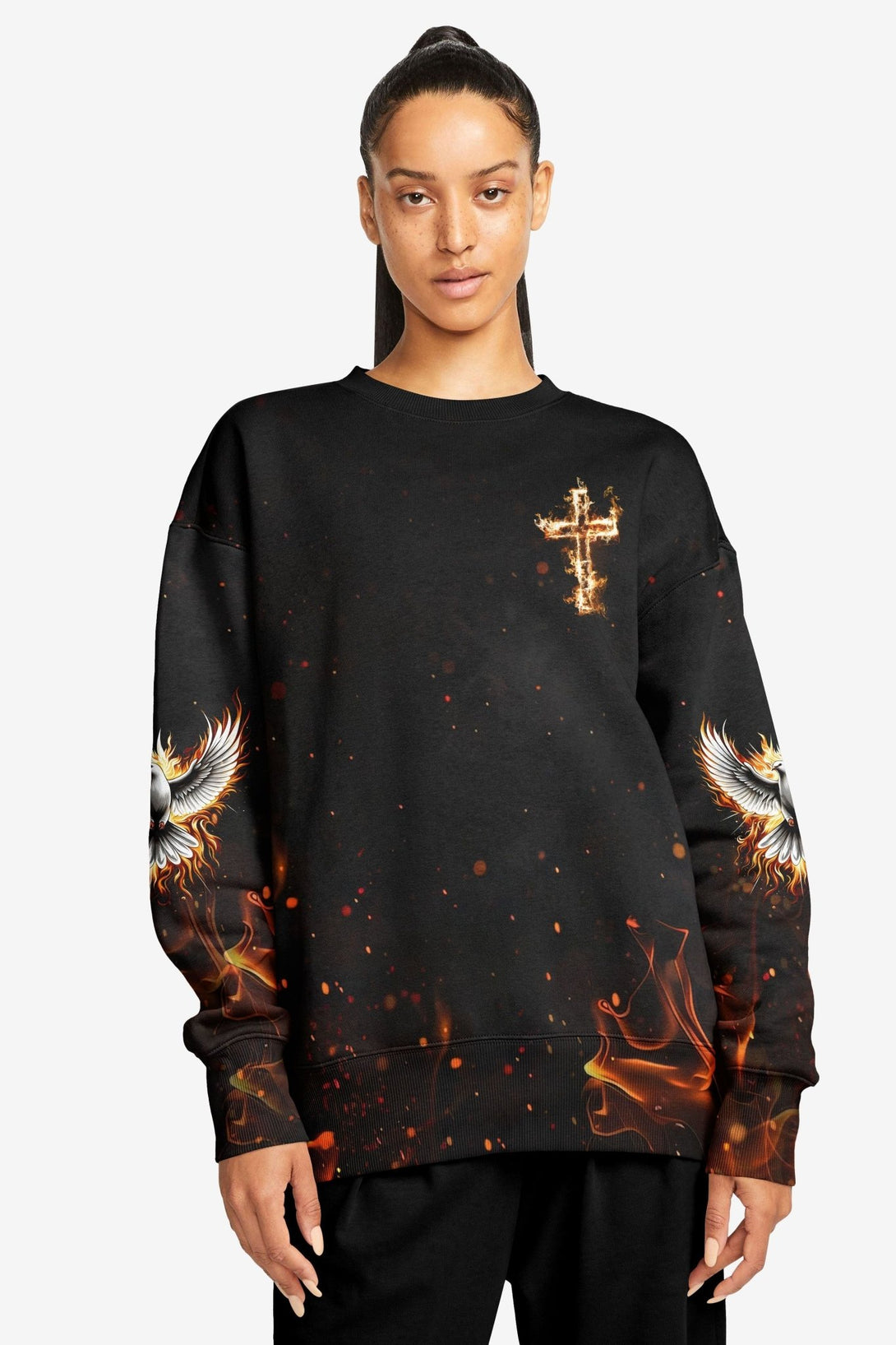 Baptized In Fire Matthew 3:11 All Over Print Sweater - Christ Color