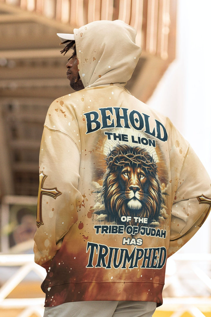 Behold The Lion Of The Tribe Of Judah Has Triumphed All Over Print Hoodie - Christ Color