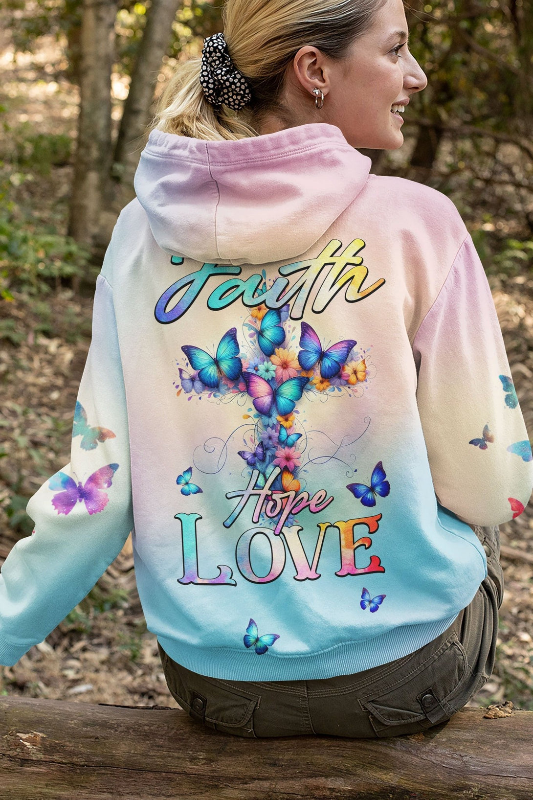 Butterfly Faith Hope Love All Over Print Hoodie - Christ Color