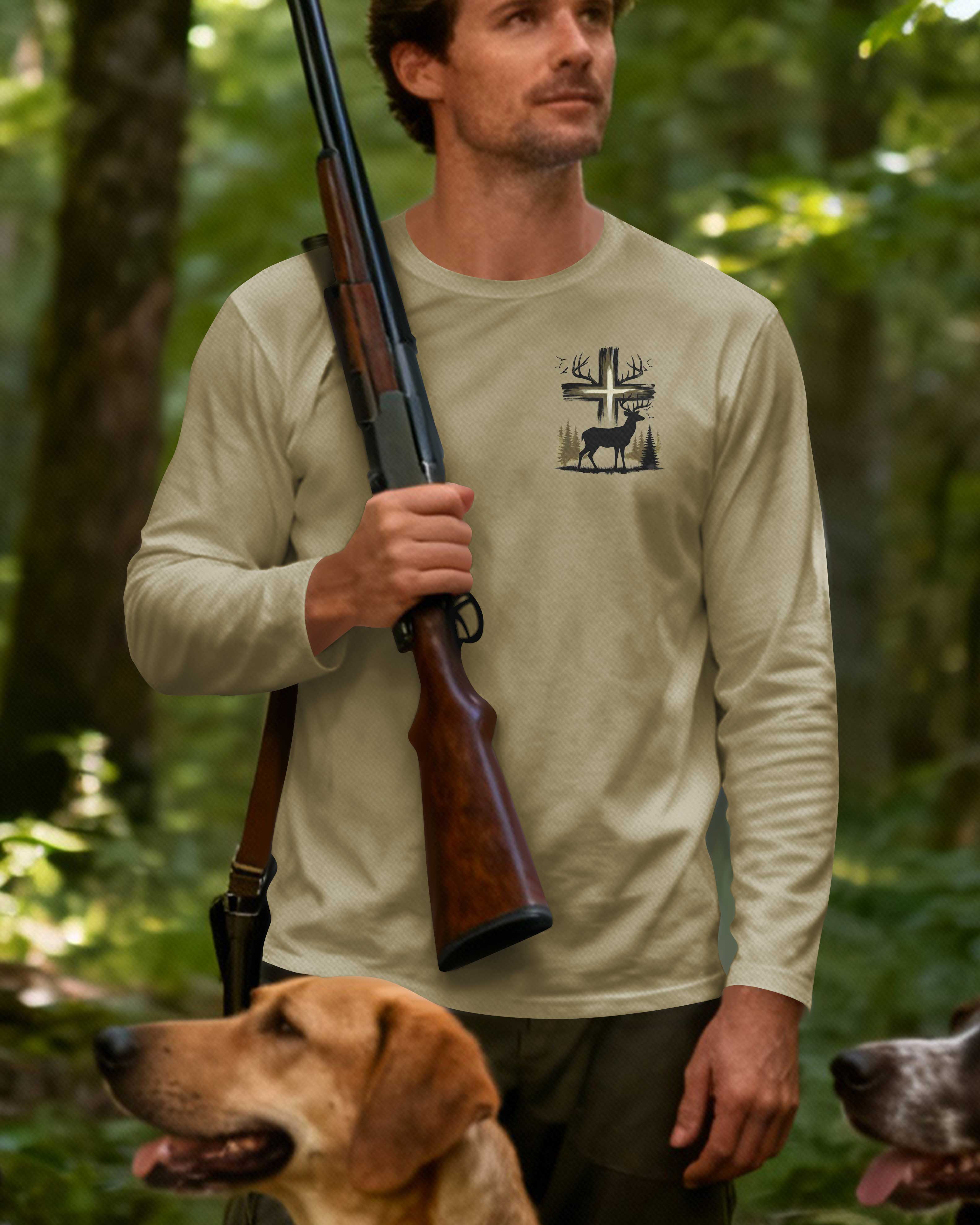 In The Wood I Hunt In The Cross I Trust All Over Print Long Sleeves T-Shirt