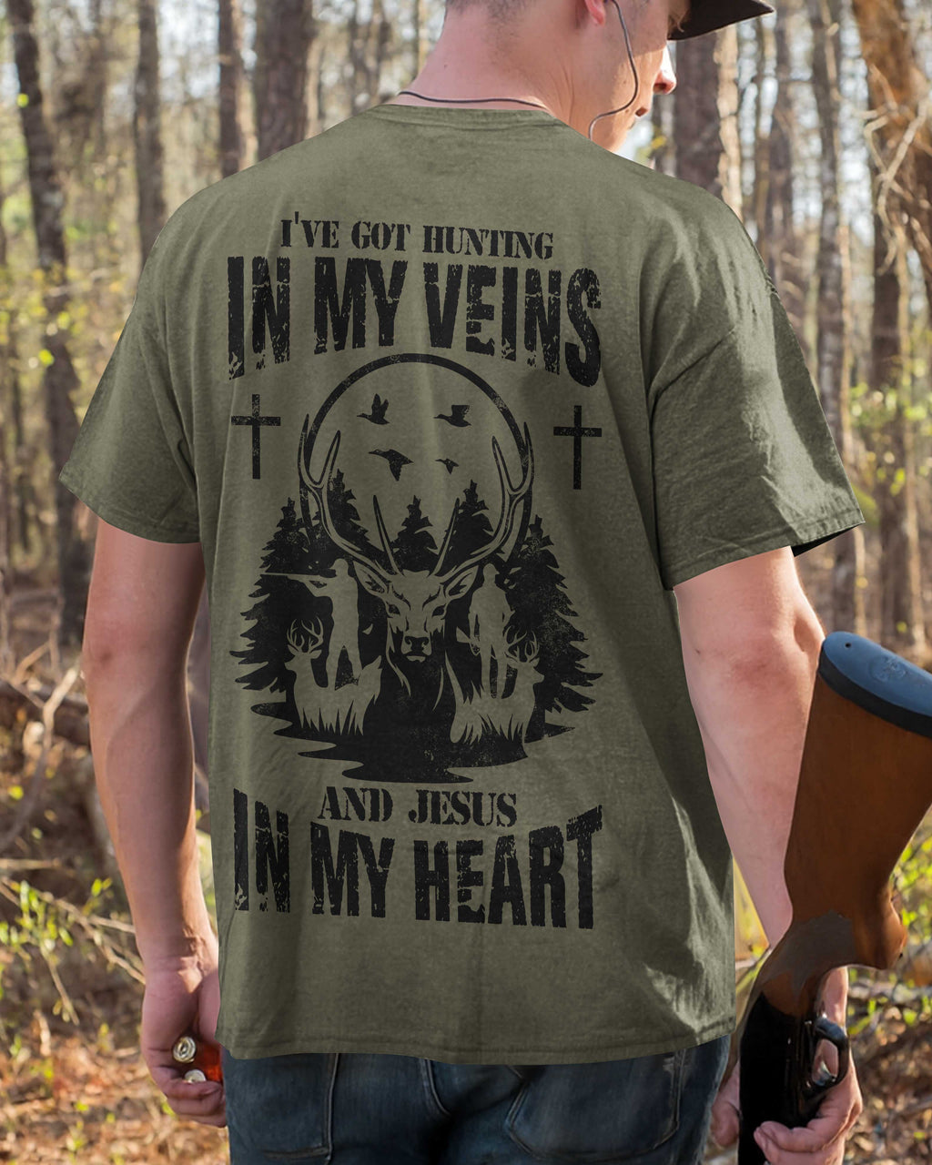 I've Got Hunting In My Veins And Jesus In My Heart Custom Name T-Shirt