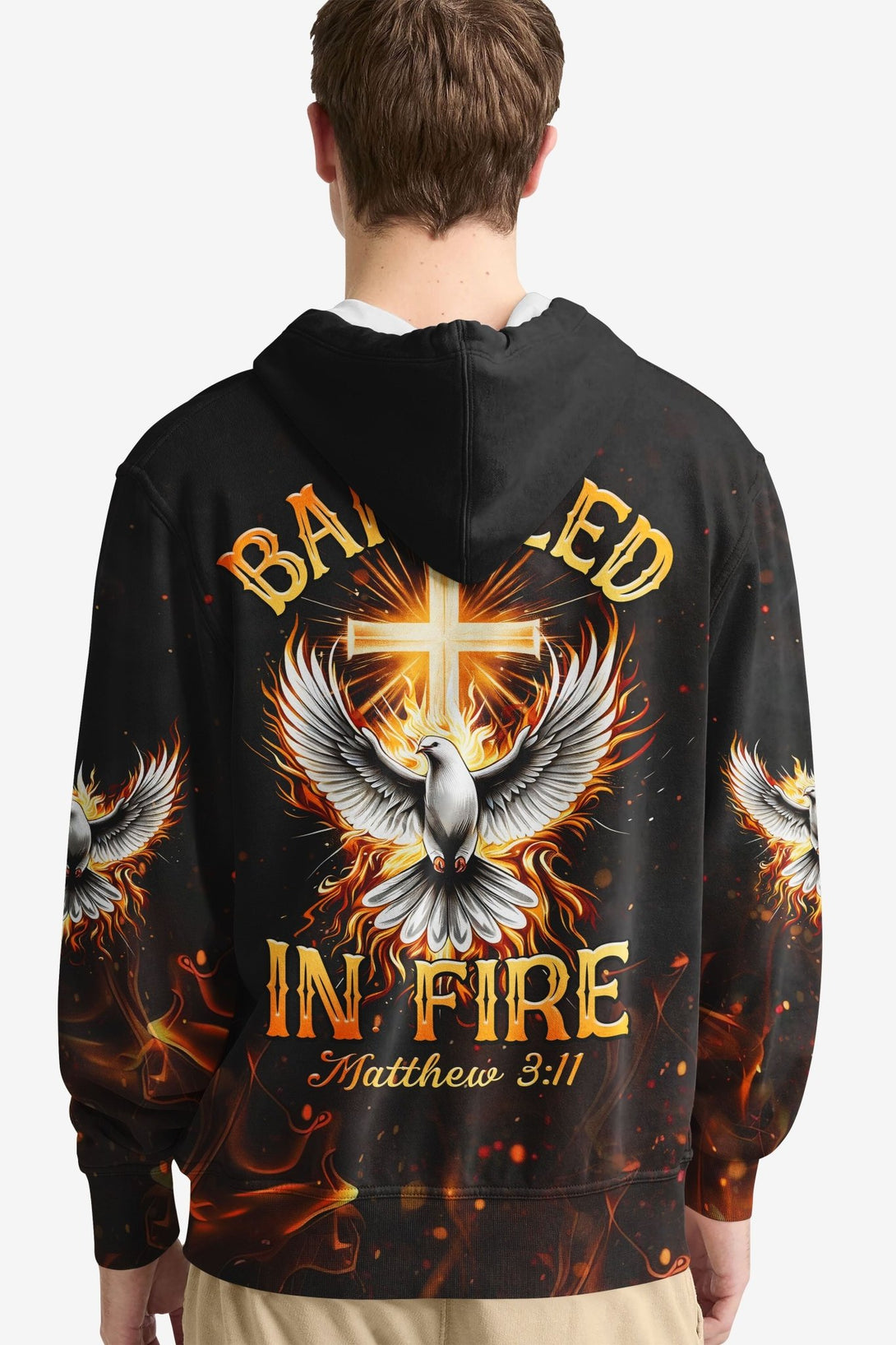 Baptized In Fire Matthew 3:11 All Over Print Hoodie - Christ Color