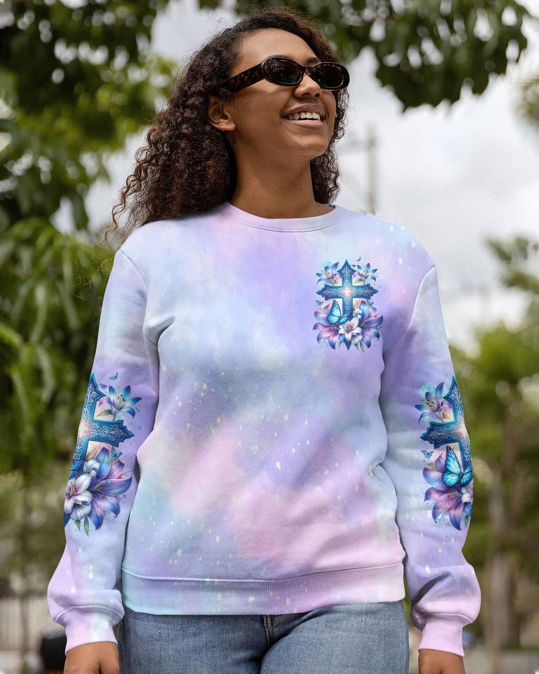 In God And The Power Of Prayer All Over Print Sweater - Christ Color