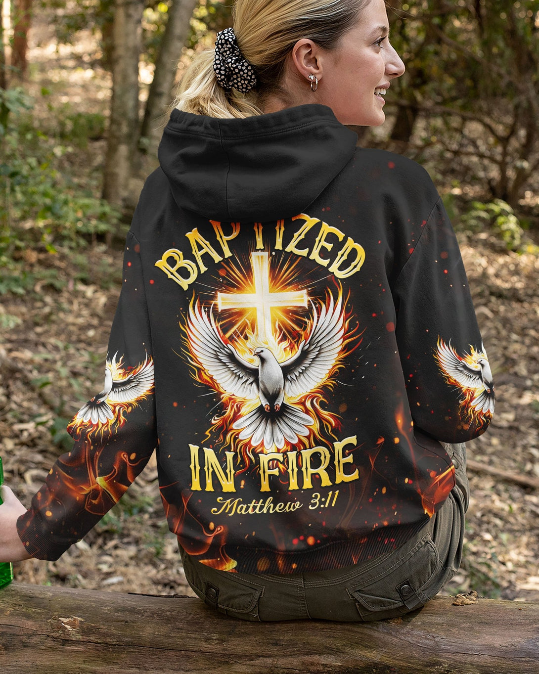 Baptized In Fire Matthew 3:11 All Over Print Zip Hoodie - Christ Color
