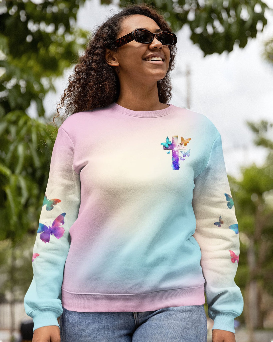 Butterfly Faith Hope Love All Over Print Sweater - Christ Color