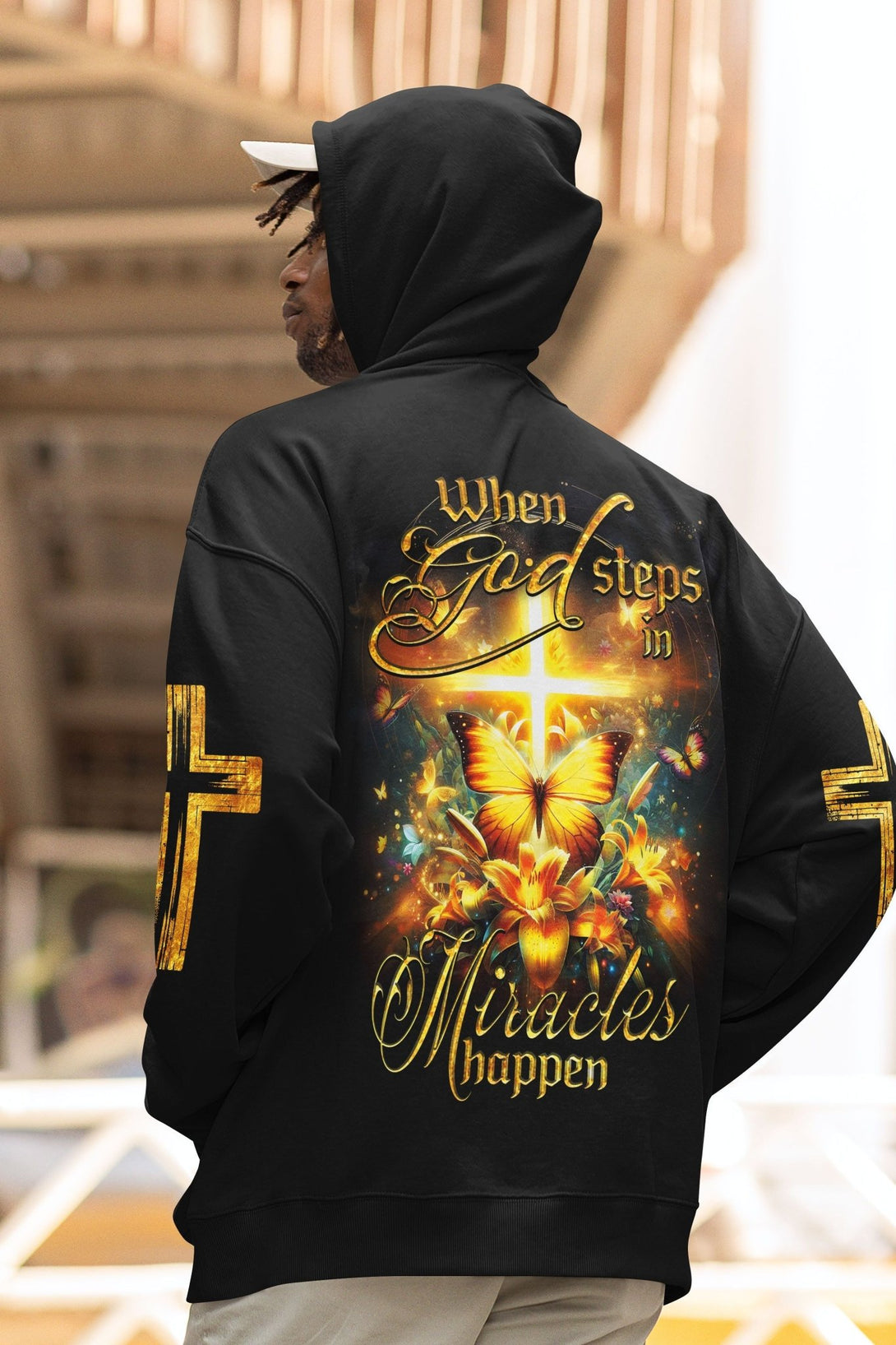 God Steps In Miracles Happen All Over Print Hoodie - Christ Color