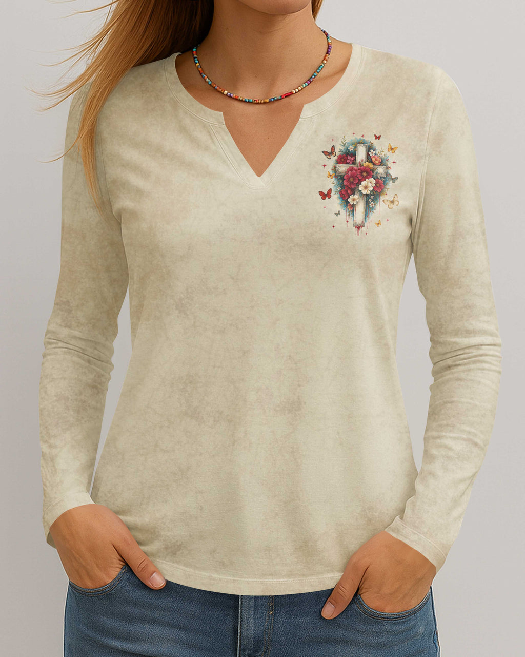 Blessed Are Those Who Have Not Seen And Yet Have Believed All Over Print V-neck Long Sleeves Shirt