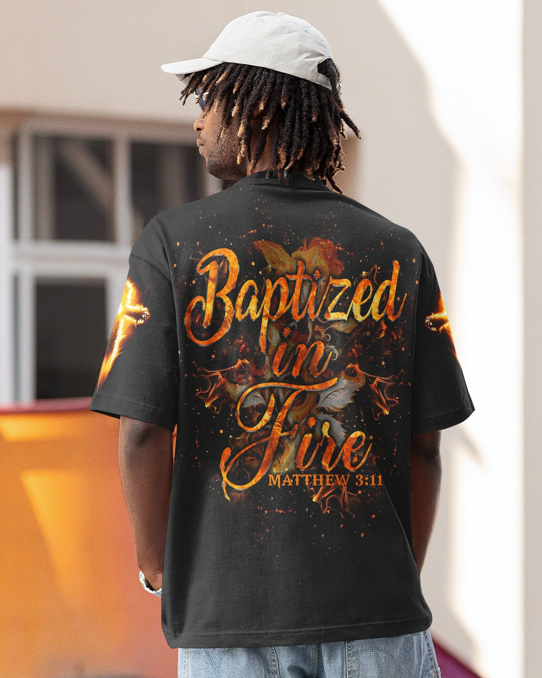 Baptized In Fire All Over Print T-shirt - Christ Color