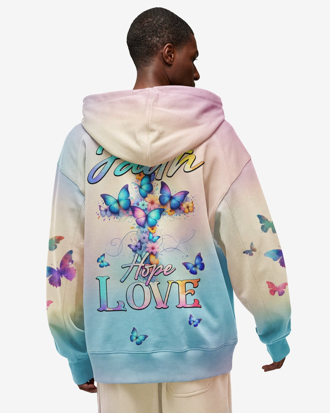 Butterfly Faith Hope Love All Over Print Zip Hoodie - Christ Color