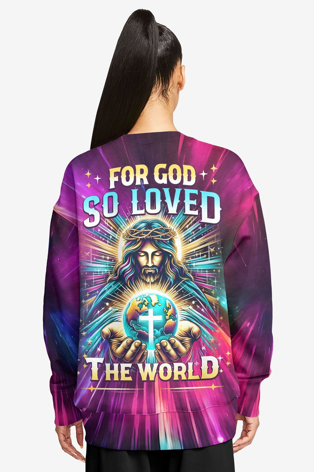 For God So Loved The World All Over Print Sweater - Christ Color