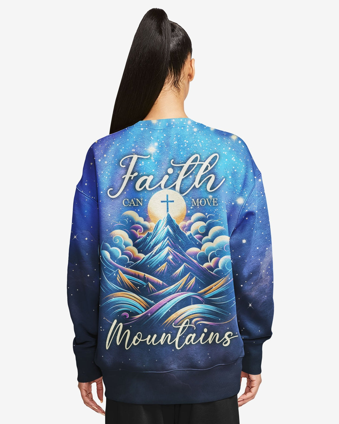 Faith Can Move Mountains All Over Print Sweater - Christ Color