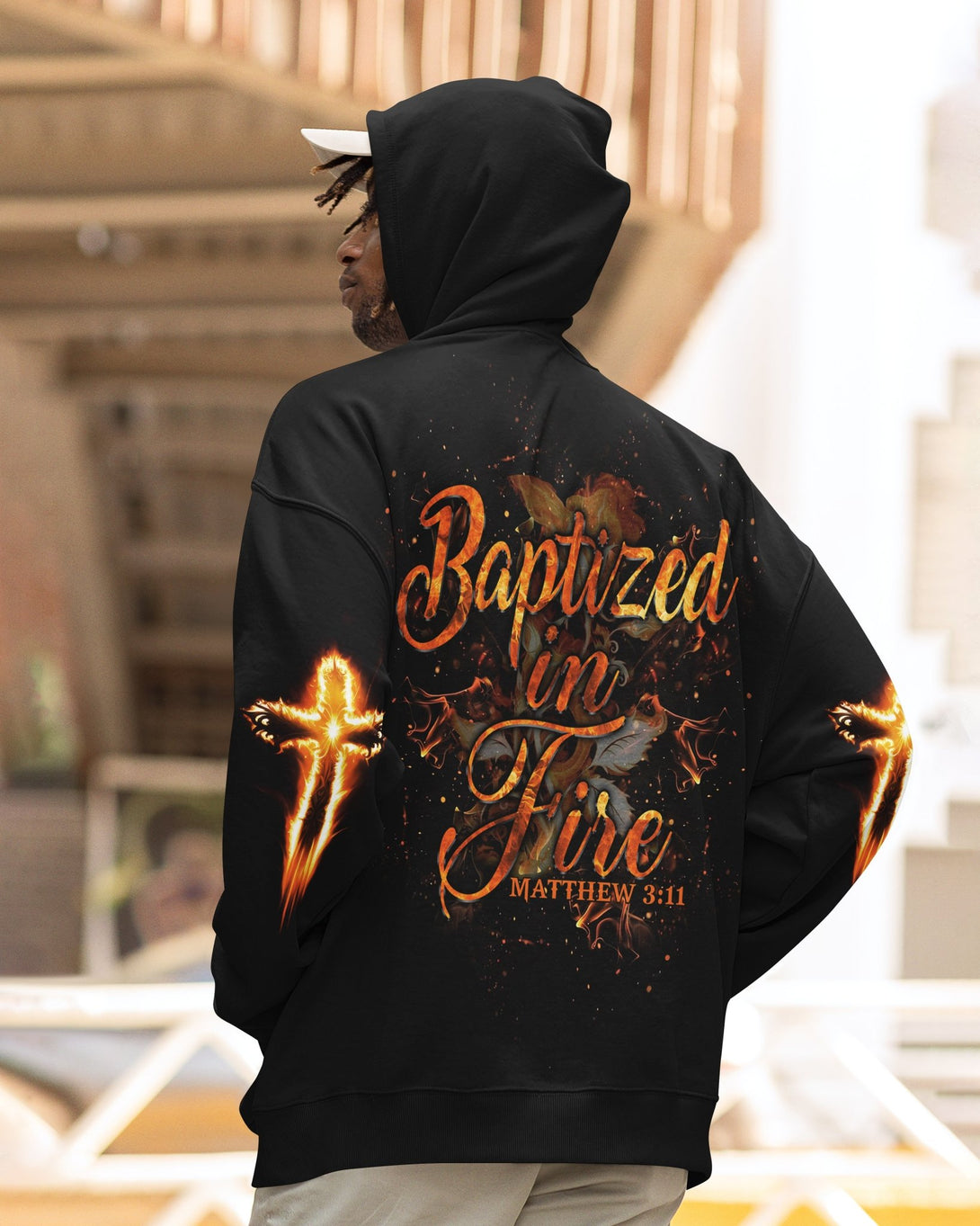 Baptized In Fire All Over Print Hoodie - Christ Color