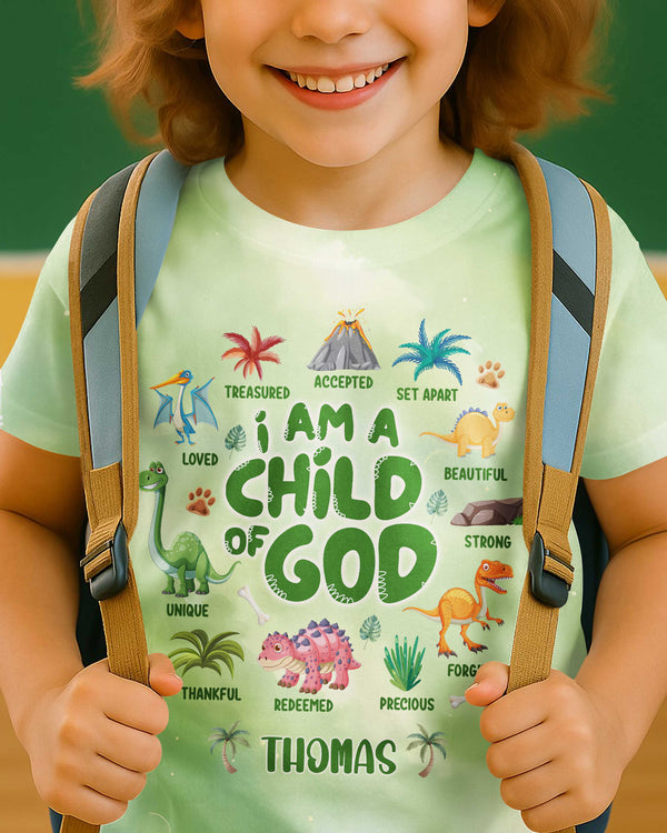 I Am A Child Of God Dinosaur All Over Print T-Shirt Kid