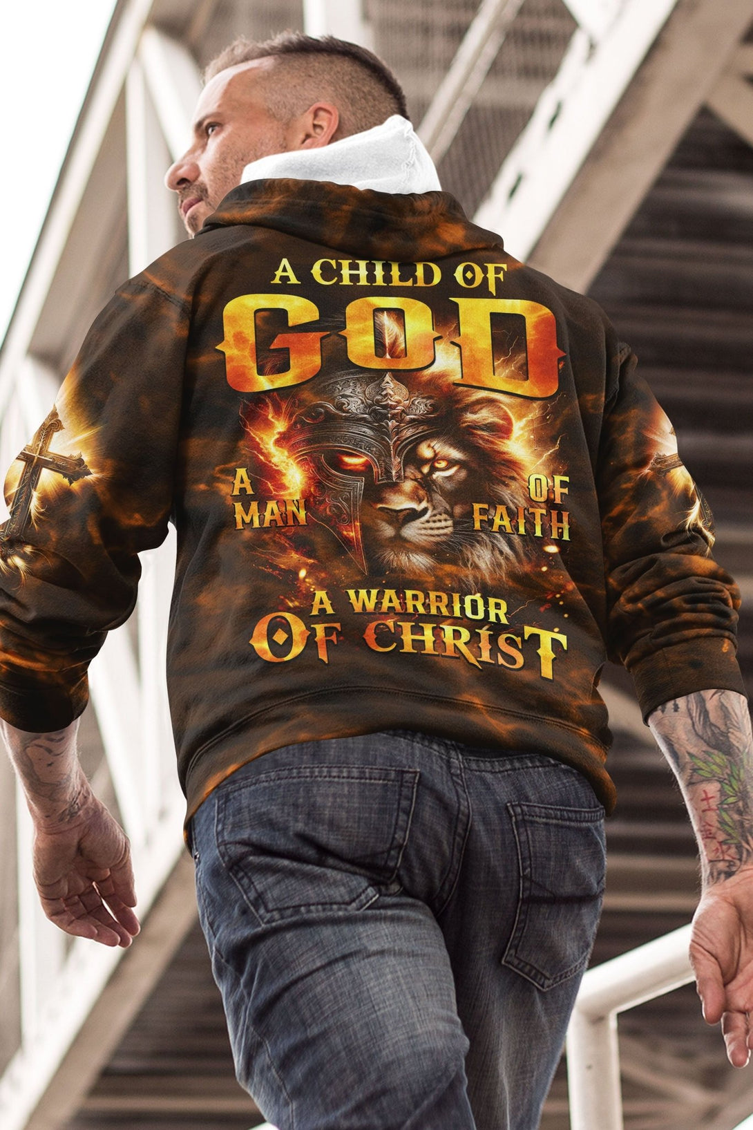 A Child Of God A Man Of Faith A Warrior Of Christ All Over Print Hoodie - Christ Color