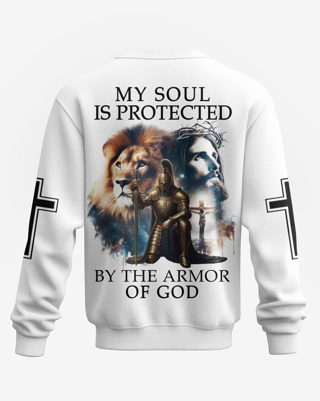 My Soul Is Protected By The Armor Of God All Over Print Sweater - Christ Color