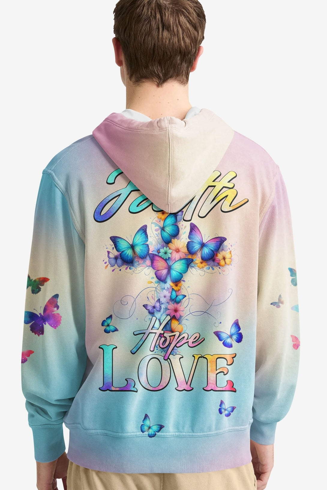 Butterfly Faith Hope Love All Over Print Hoodie - Christ Color