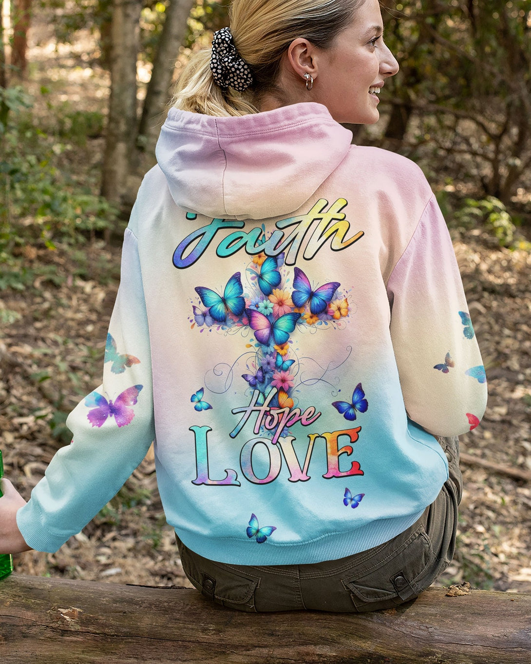 Butterfly Faith Hope Love All Over Print Zip Hoodie - Christ Color