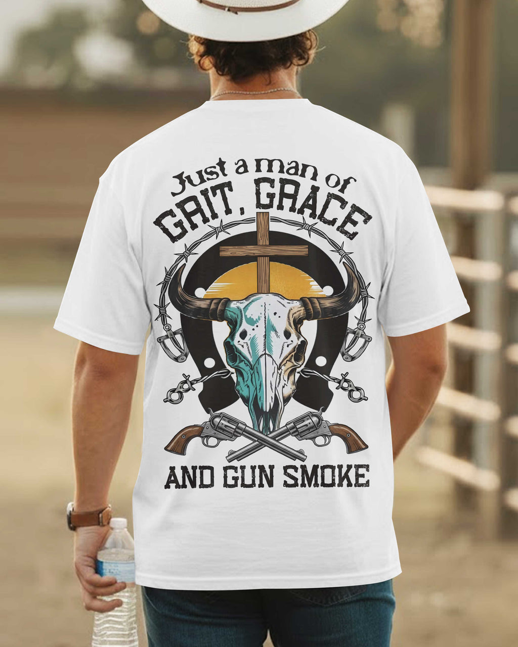 Just A Man Of Grit Grace And Gun Smoke T-Shirt