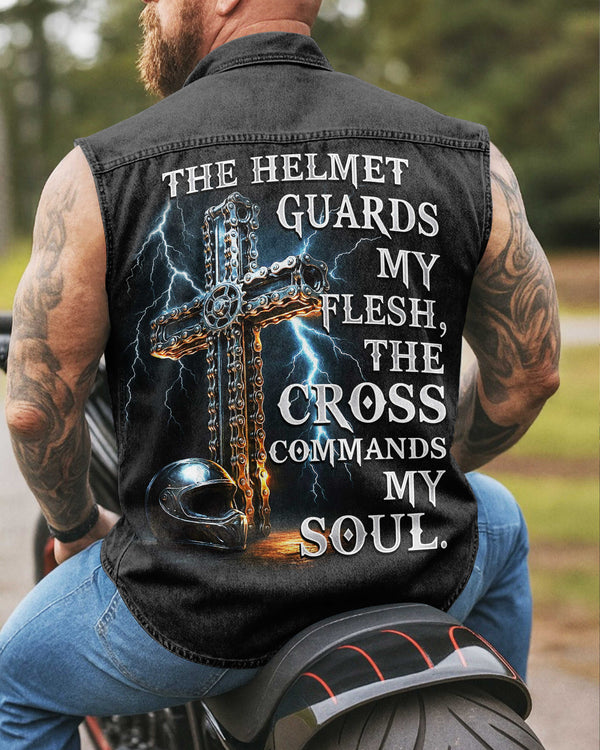 The Helmet Guards My Flesh Sleevesless Denim Shirt