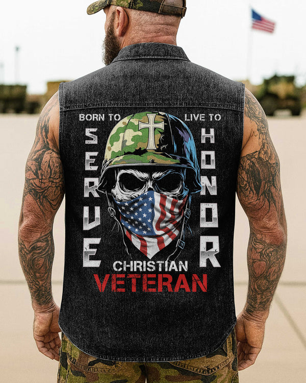 Born To Serve Sleevesless Denim Shirt