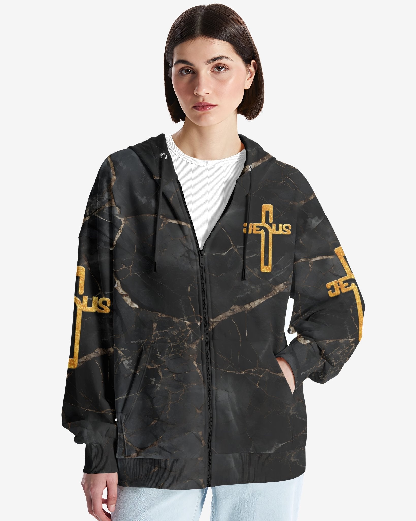 Death Could Not Hold Him All Over Print Zip Hoodie - Christ Color